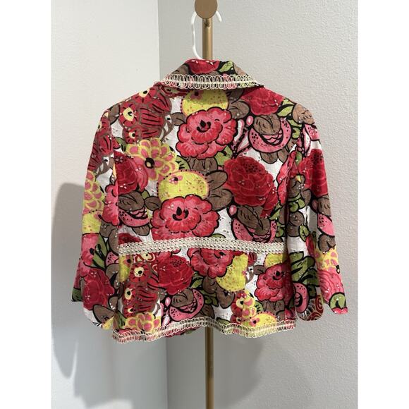 Cynthia Steffe Women's Blazer Linen Red Pink Floral Eyelet Size 6 - Picture 3 of 5